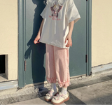Sweet Lace Bow Corduroy Wide Leg Pants