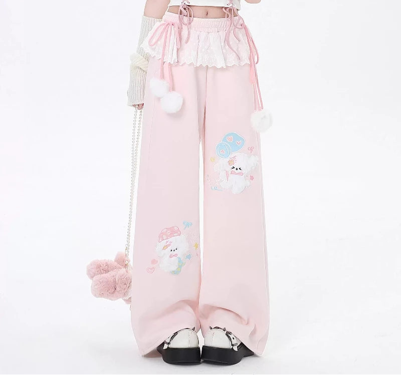 Pink Puppy Lace Wide Leg Sweatpants