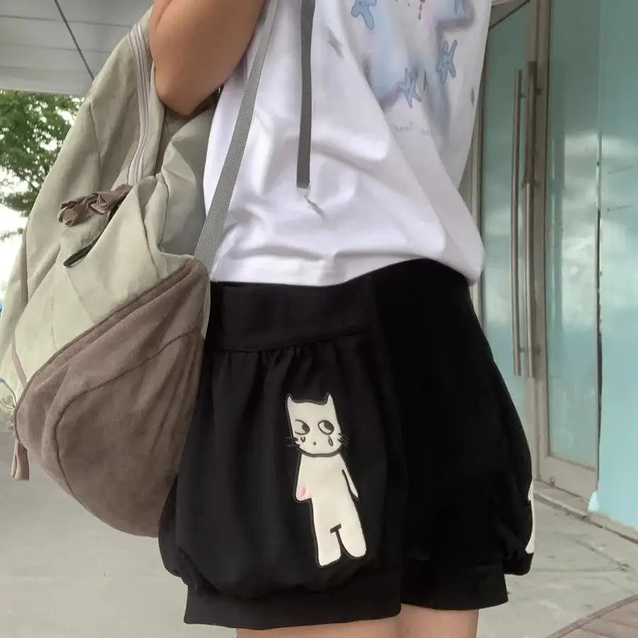Cartoon Embroidery Wide Leg Shorts