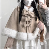 Sweet Lolita Bow Furry Hooded Cloak Coat