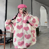 Reversible Heart Print Lamb Wool Coat