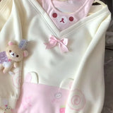 Kawaii Bear Bow Off-Shoulder Tee