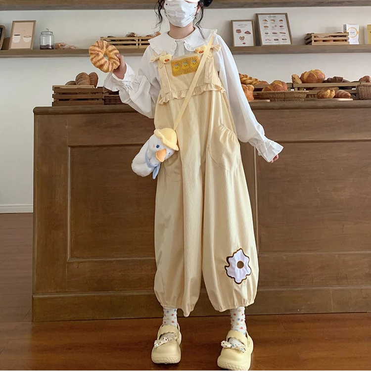 Sweet Lolita Cartoon Embroidery Corduroy Overalls
