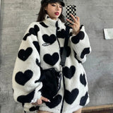 Reversible Heart Print Lamb Wool Coat