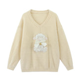 kawaii cream fluffy knit sweater lamb bow appliqué flat lay product shot