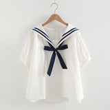 Sailor Moon Inspired Collar White Blue College Shirt Tie Women's Top-Kawaii Dream