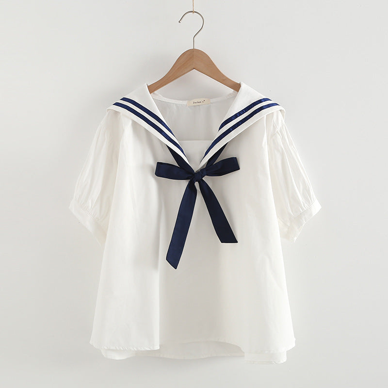 Sailor Moon Inspired Collar White Blue College Shirt Tie Women's Top-Kawaii Dream