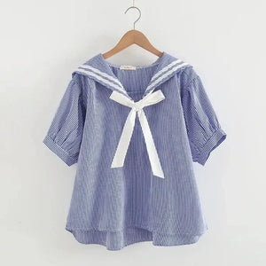 Sailor Moon Inspired Collar White Blue College Shirt Tie Women's Top-Kawaii Dream