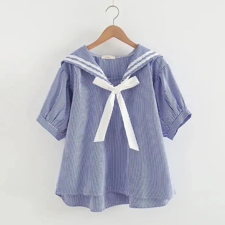 Sailor Moon Inspired Collar White Blue College Shirt Tie Women's Top-Kawaii Dream