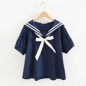 Sailor Moon Inspired Collar White Blue College Shirt Tie Women's Top-Kawaii Dream