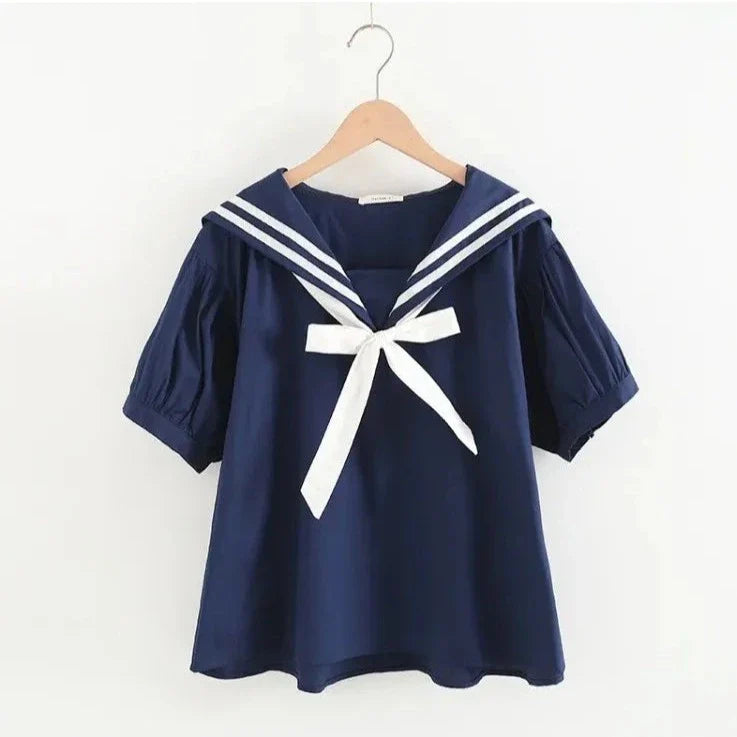 Sailor Moon Inspired Collar White Blue College Shirt Tie Women's Top-Kawaii Dream