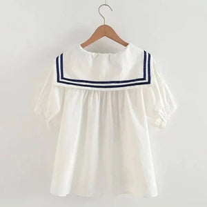 Sailor Moon Inspired Collar White Blue College Shirt Tie Women's Top-Kawaii Dream
