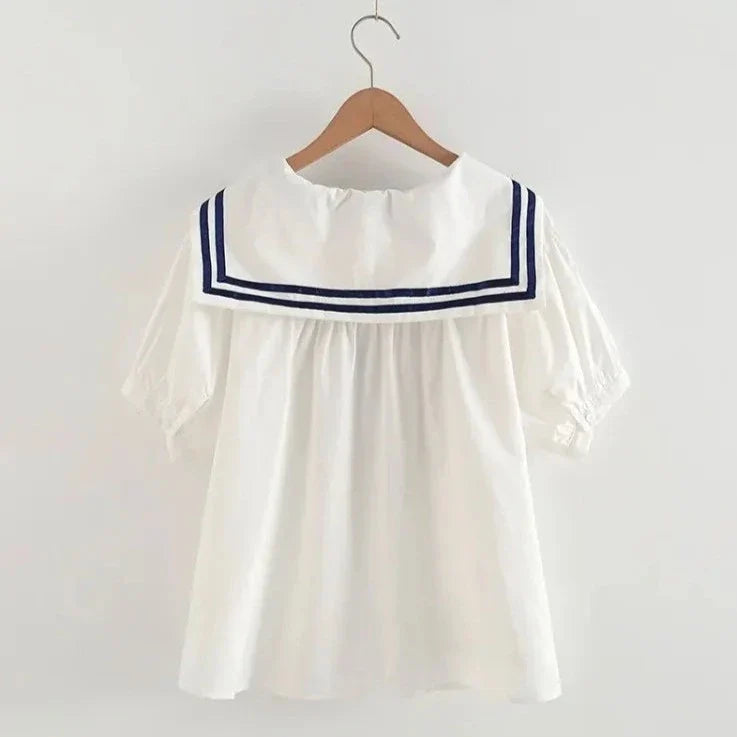 Sailor Moon Inspired Collar White Blue College Shirt Tie Women's Top-Kawaii Dream