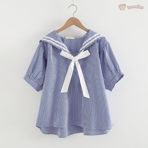 Sailor Moon Inspired Collar White Blue College Shirt Tie Women's Top-Kawaii Dream