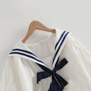Sailor Moon Inspired Collar White Blue College Shirt Tie Women's Top-Kawaii Dream