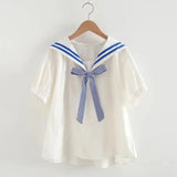 Sailor Moon Inspired Collar White Blue College Shirt Tie Women's Top-Kawaii Dream