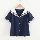 Sailor Moon Inspired Collar White Navy College Women's Shirt Top-Kawaii Dream