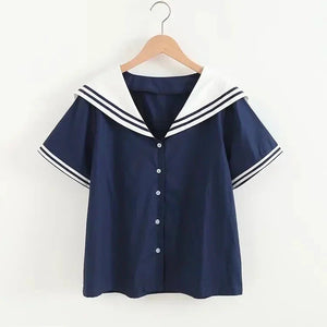 Sailor Moon Inspired Collar White Navy College Women's Shirt Top-Kawaii Dream