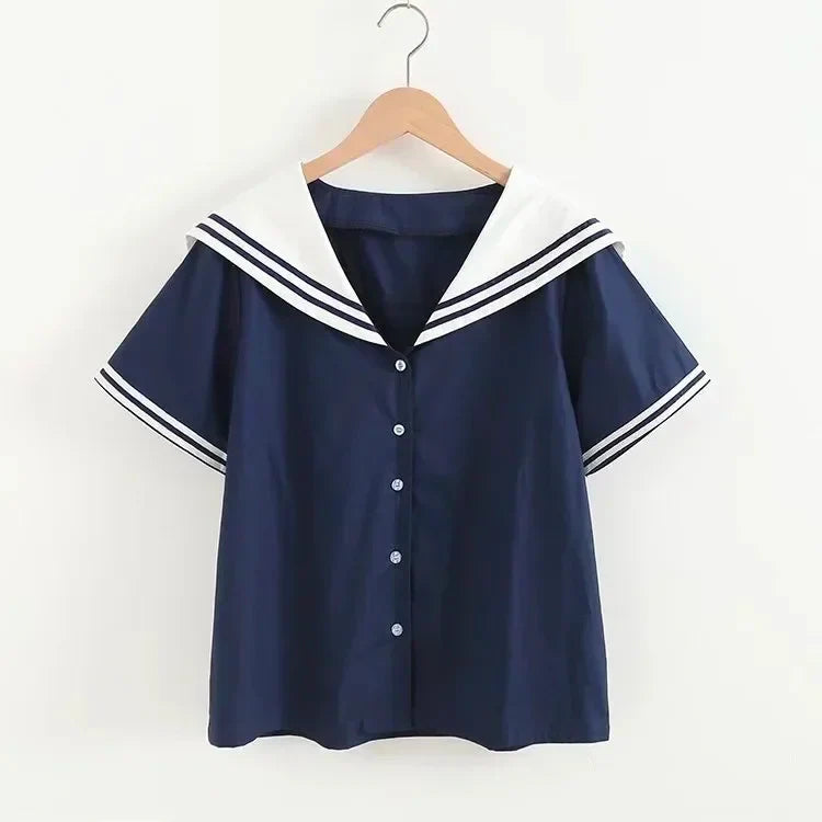 Sailor Moon Inspired Collar White Navy College Women's Shirt Top-Kawaii Dream