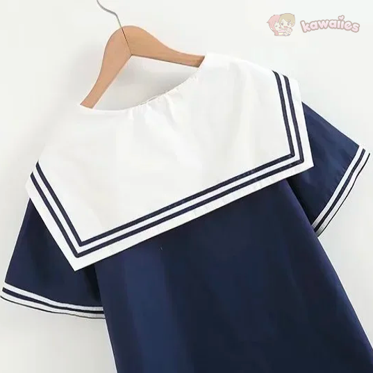 Sailor Moon Inspired Collar White Navy College Women's Shirt Top-Kawaii Dream