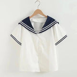 Sailor Moon Inspired Collar White Navy College Women's Shirt Top-Kawaii Dream