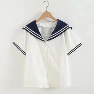 Sailor Moon Inspired Collar White Navy College Women's Shirt Top-Kawaii Dream