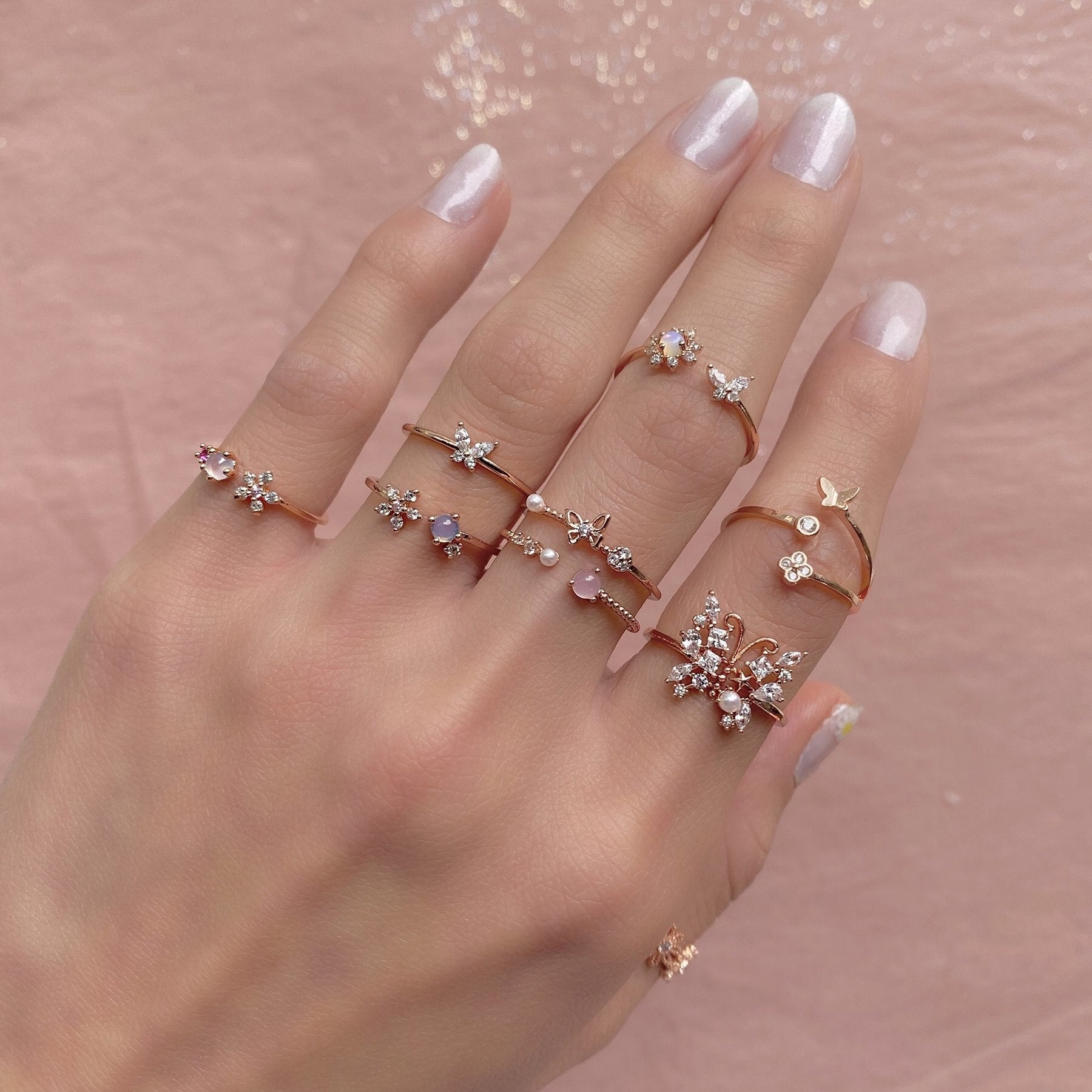 Sakura Butterfly Gold-plated Adjustable Rings-Kawaii Dream