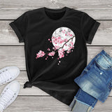 Sakura Cherry Blossom Full Moon Cotton Tee-Kawaii Dream