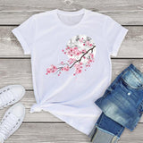 Sakura Cherry Blossom Full Moon Cotton Tee-Kawaii Dream