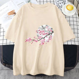 Sakura Cherry Blossom Full Moon Cotton Tee-Kawaii Dream
