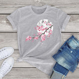 Sakura Cherry Blossom Full Moon Cotton Tee-Kawaii Dream