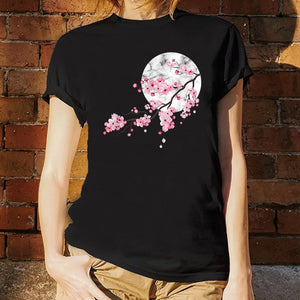 Sakura Cherry Blossom Full Moon Cotton Tee-Kawaii Dream