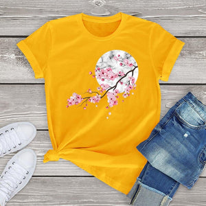 Sakura Cherry Blossom Full Moon Cotton Tee-Kawaii Dream