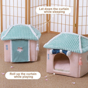 Sakura Temple Pink Green Shrine Cat Dog Bed Hideout House-Kawaii Dream