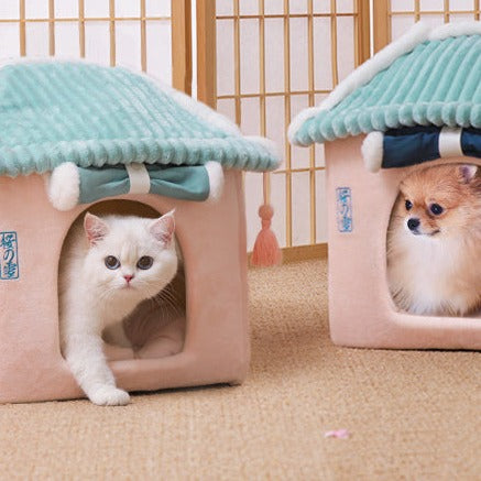 Sakura Temple Pink Green Shrine Cat Dog Bed Hideout House-Kawaii Dream