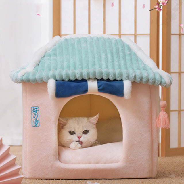 Sakura Temple Pink Green Shrine Cat Dog Bed Hideout House-Kawaii Dream