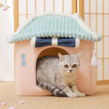 Sakura Temple Pink Green Shrine Cat Dog Bed Hideout House-Kawaii Dream
