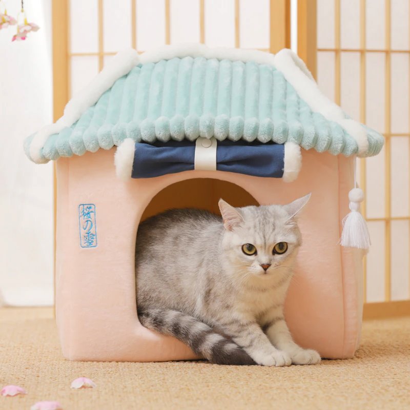 Sakura Temple Pink Green Shrine Cat Dog Bed Hideout House-Kawaii Dream