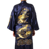 Satin Silk Golden Dragon Embroidery Long Kimono Gown-Kawaii Dream