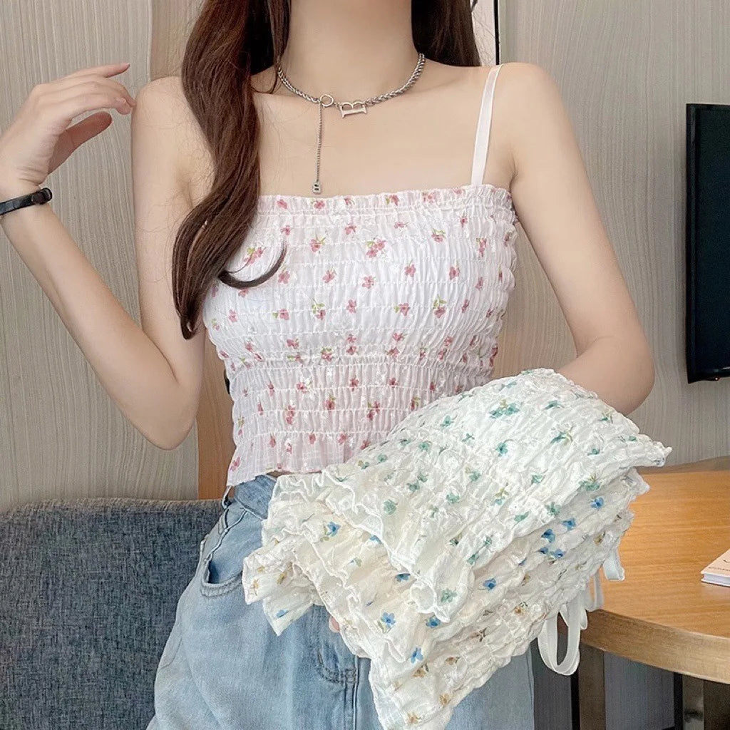 Floral Spaghetti Strap Camisole Built-In Bra