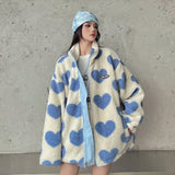 Reversible Heart Print Lamb Wool Coat