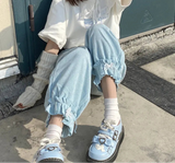 Sweet Lace Bow Corduroy Wide Leg Pants