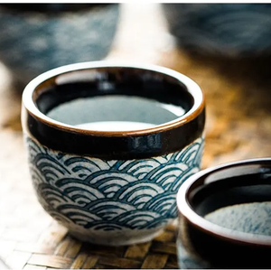 Seigaiha Sea Blue Japanese Ceramic Sake Set-Kawaii Dream