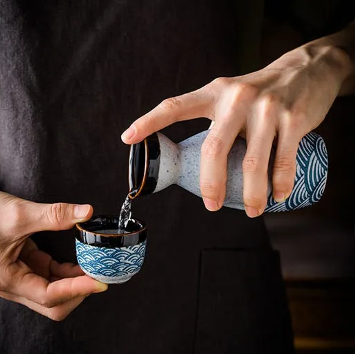Seigaiha Sea Blue Japanese Ceramic Sake Set-Kawaii Dream