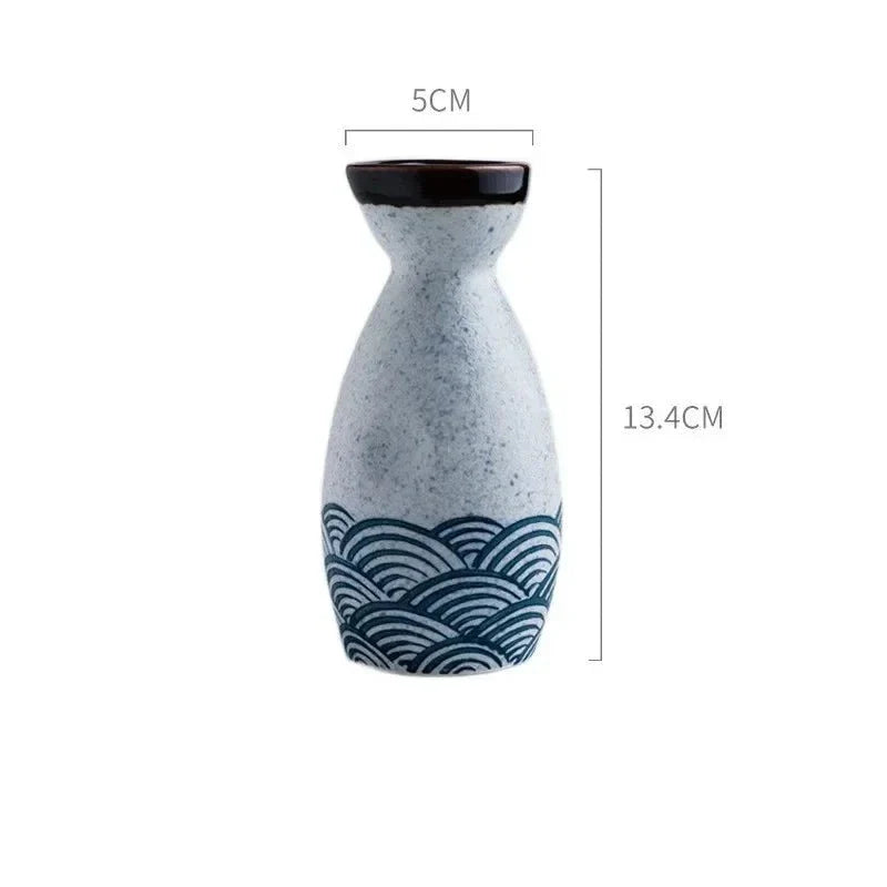 Seigaiha Sea Blue Japanese Ceramic Sake Set-Kawaii Dream