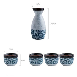 Seigaiha Sea Blue Japanese Ceramic Sake Set-Kawaii Dream