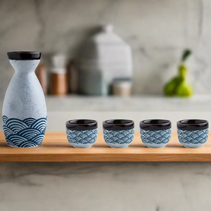 Seigaiha Sea Blue Japanese Ceramic Sake Set-Kawaii Dream