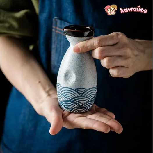 Seigaiha Sea Blue Japanese Ceramic Sake Set-Kawaii Dream