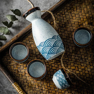 Seigaiha Sea Blue Japanese Ceramic Sake Set-Kawaii Dream