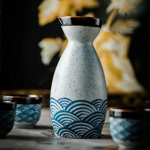 Seigaiha Sea Blue Japanese Ceramic Sake Set-Kawaii Dream
